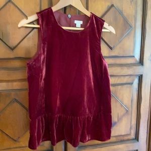 J Crew, size 2, velvet burgundy sleeveless top